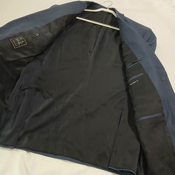Jos.A.Bank Traveler 48 Long !00% wool tailored fit deep blue Men's blazer lined - Picture 3 of 14